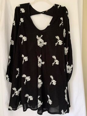 Free People black with embroidered flowers 'Emma Austin' mini dress